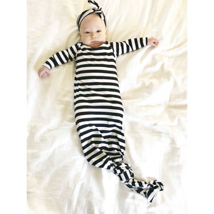 Aspen Lane, Baby Boy Apparel - Pajamas,  Aspen Lane Baby Knotted Gown - Black Striped