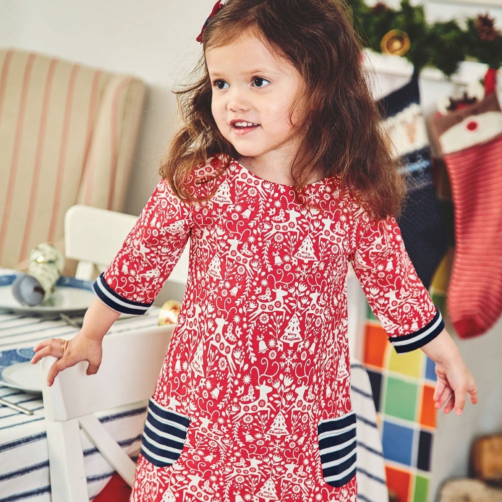 Jojo Maman Bebe Girls' Red Reindeer A-Line Dress