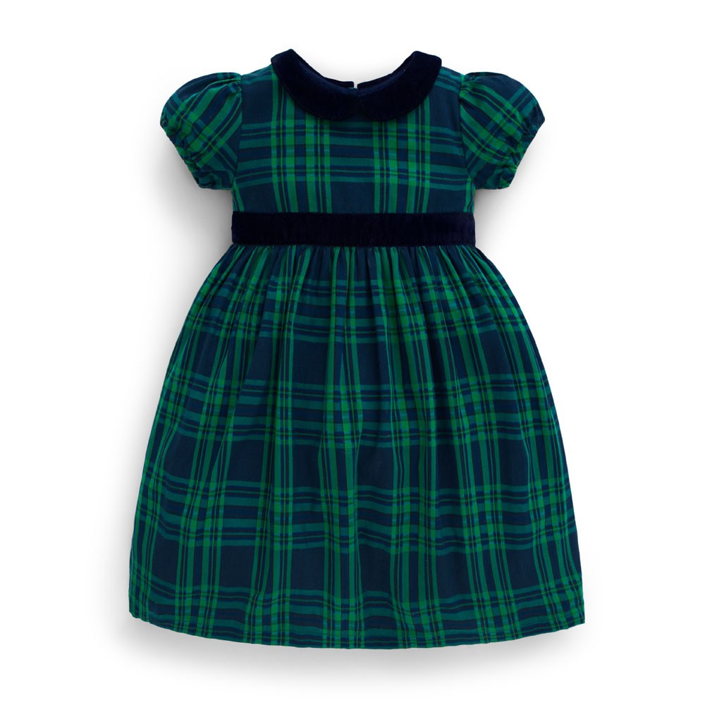 Jojo Maman Bebe Navy & Green Plaid Party Dress Jojo Maman Bebe Navy & Green Plaid Party Dress