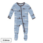 Kickee Pants Print Footie with Zipper in Pond Airplanes - Eden Lifestyle