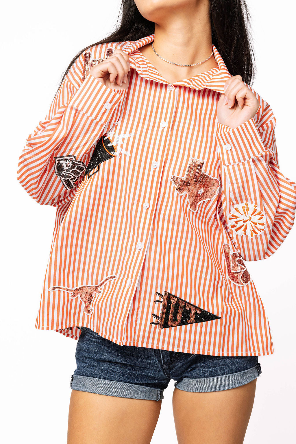 Licensed  University of Texas Mini Icon Striped Button Down - Eden Lifestyle