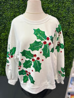 Queen of Sparkles White Diagonal Holly Sweatshirt - Eden Lifestyle