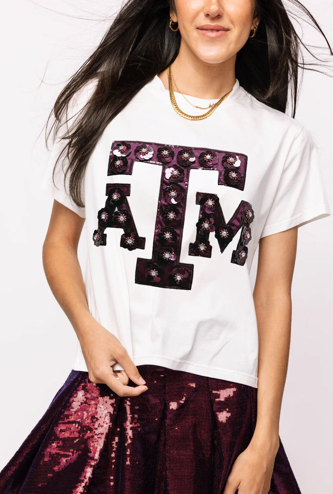 Licensed Texas A&M Mascot Sequin Flower Tee - Eden Lifestyle