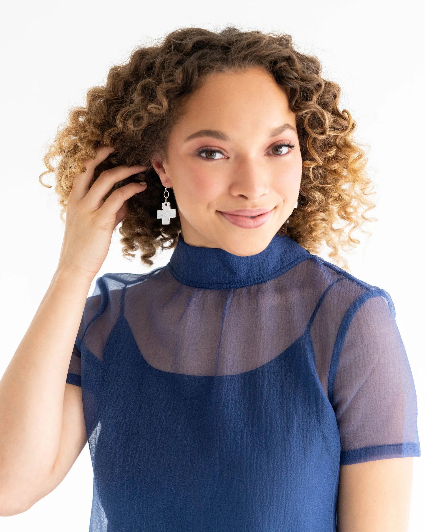 Square Cross Earrings Silver - Eden Lifestyle