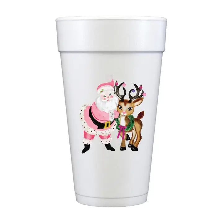 Merry Pink Santa Full Color Foam Cups - Christmas - Eden Lifestyle