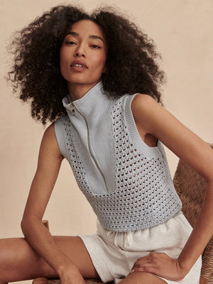Bains Half-Zip Tank Plein Blue - Eden Lifestyle