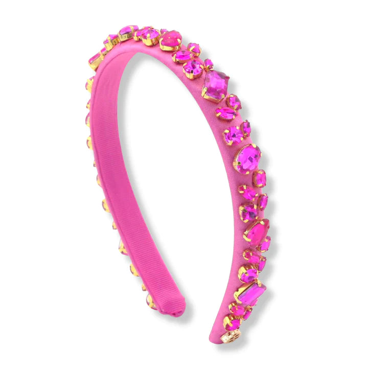 Thin Pink Headband with Hot Pink Hand Sewn Crystals - Eden Lifestyle