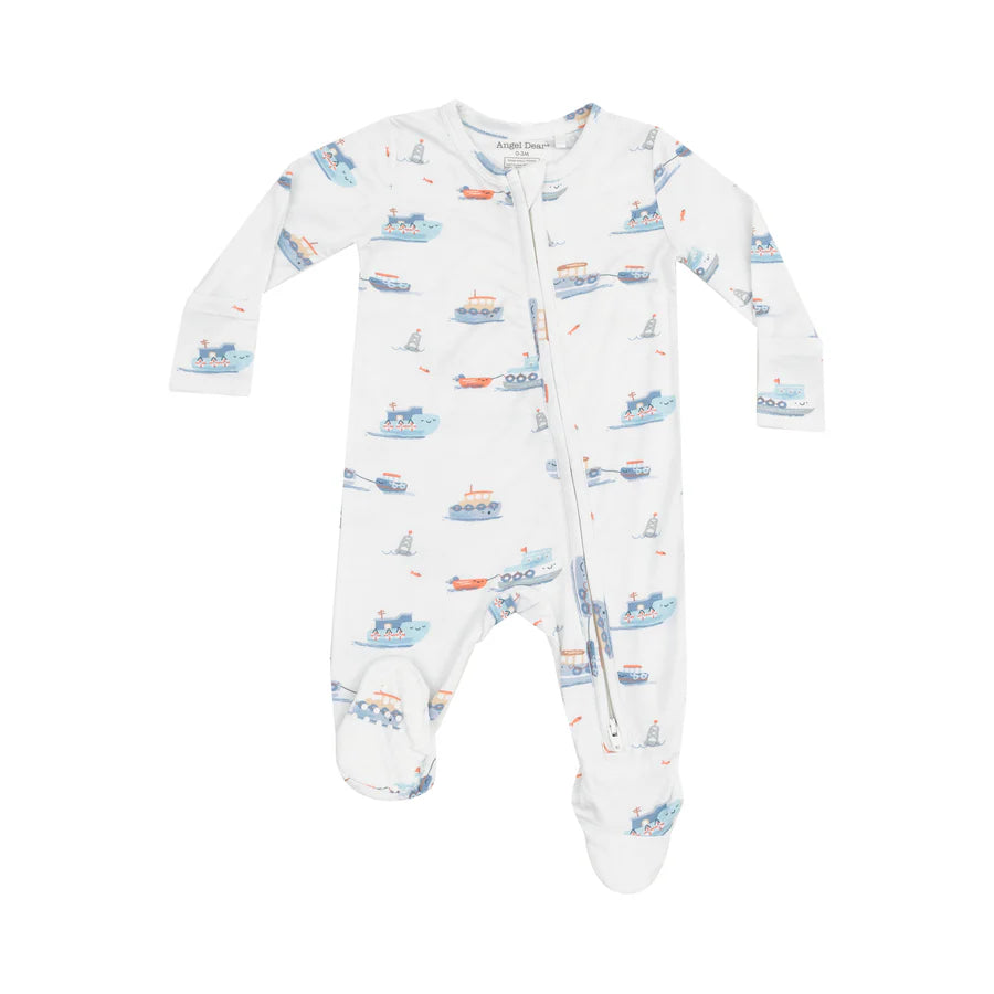 2 Way Zipper Footie - Bubbly Tugboats - Eden Lifestyle