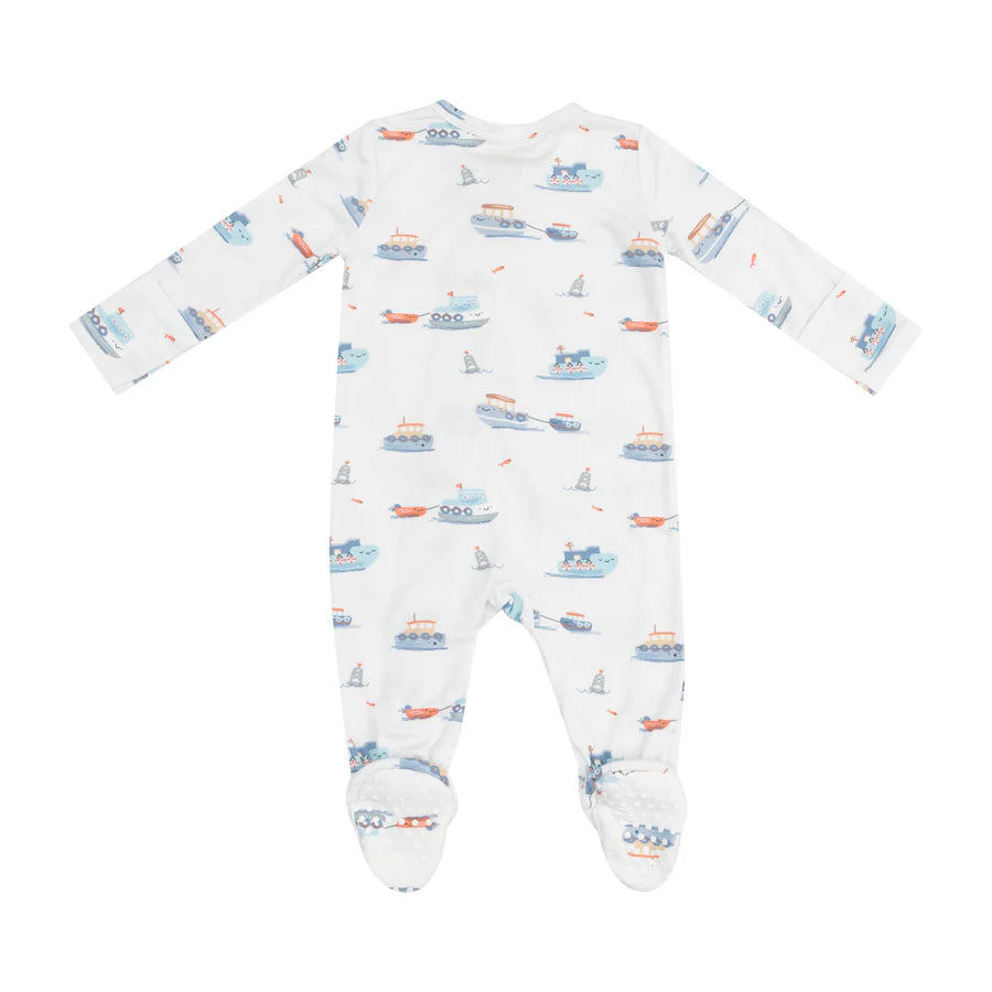 2 Way Zipper Footie - Bubbly Tugboats - Eden Lifestyle