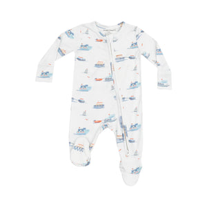 2 Way Zipper Footie - Bubbly Tugboats