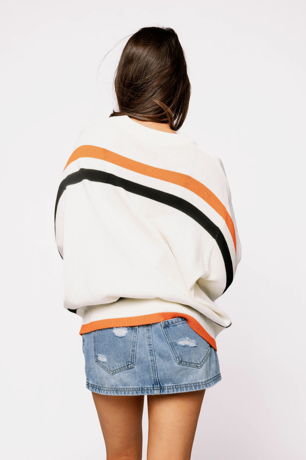 White, Black & Orange Stripe 'Trick or Treat' Long Sleeve Sweater - Eden Lifestyle