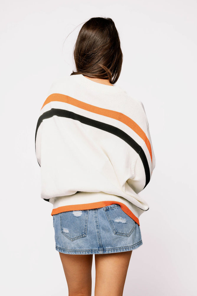 White, Black & Orange Stripe 'Trick or Treat' Long Sleeve Sweater