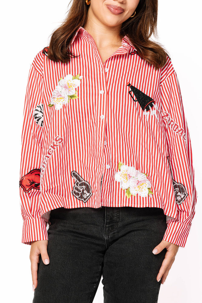 Licensed Arkansas Mini Icon Striped Button Down - Eden Lifestyle
