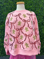 Light Pink Gingerbread Men & Bows Sweatshirt - Eden Lifestyle