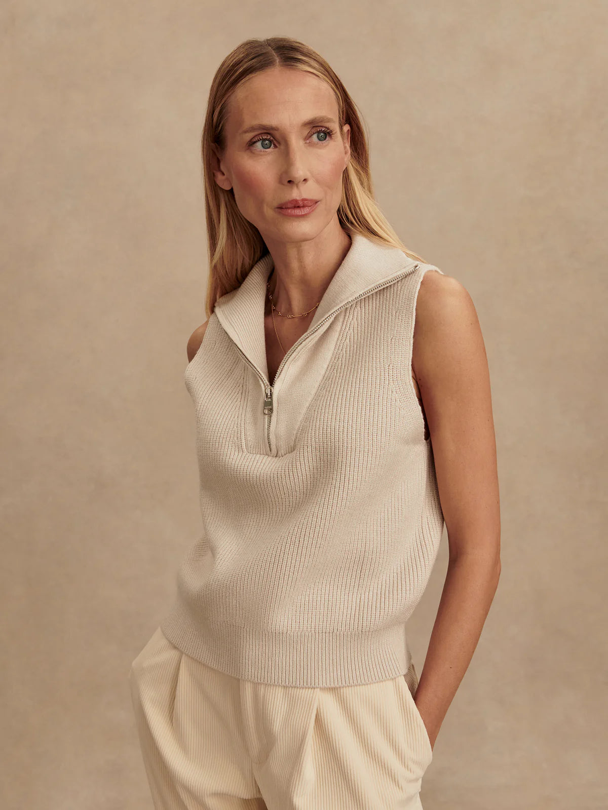 Amina Half-Zip Knit Silver Birch - Eden Lifestyle