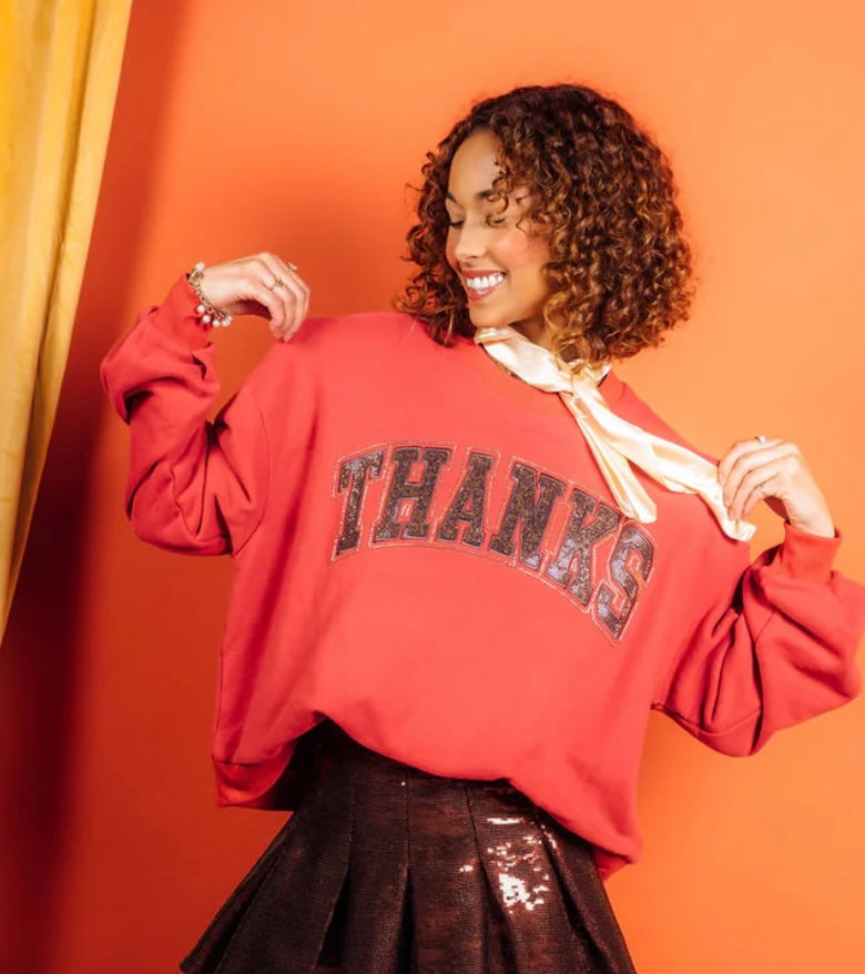 Queen of Sparkles Rust Thanks Sweatshirt - Eden Lifestyle