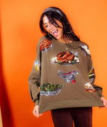 Queen of Sparkles Olive Green Queen of Turkey Sweatshirt - Eden Lifestyle
