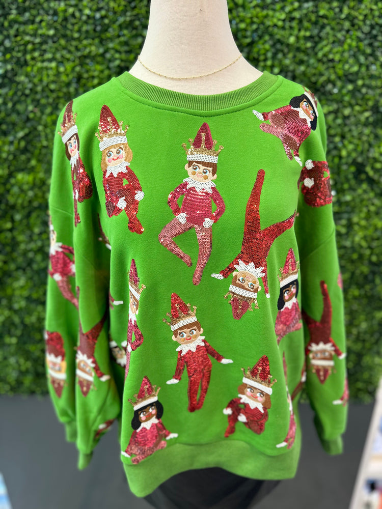 Queen of Sparkles Green Elf on the Shelf Sweatshirt - Eden Lifestyle