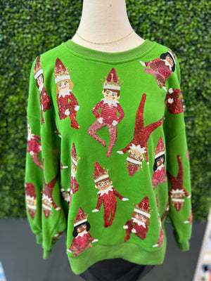 Queen of Sparkles Green Elf on the Shelf Sweatshirt - Eden Lifestyle