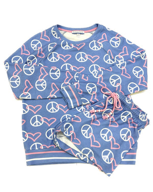 PJ Salvage Periwinkle Peace Love Long Sleeve Top and Short Set - Eden Lifestyle