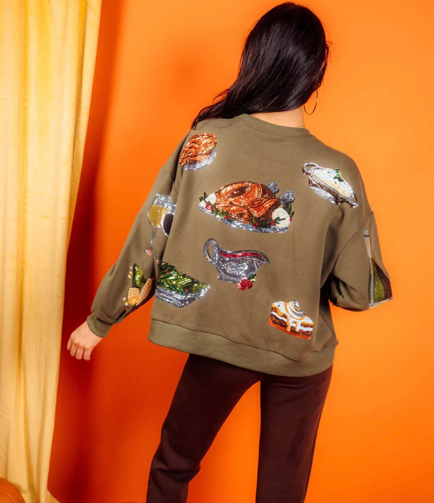 Queen of Sparkles Olive Green Queen of Turkey Sweatshirt - Eden Lifestyle