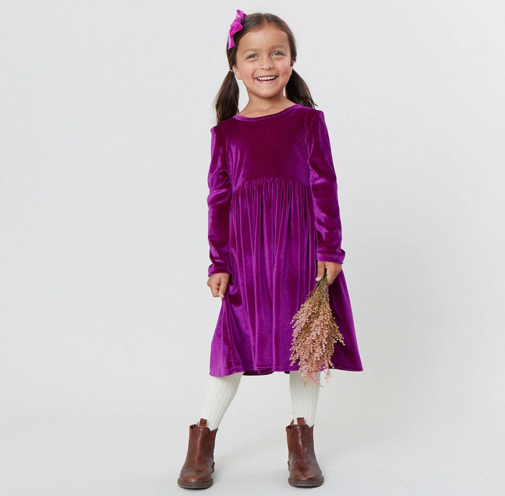 Girls Velour Steph Dress - Berry - Eden Lifestyle