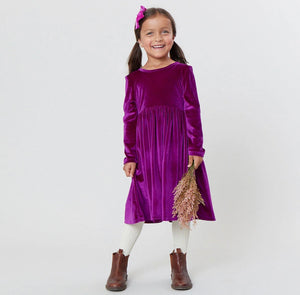 Girls Velour Steph Dress - Berry - Eden Lifestyle