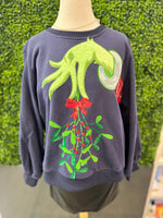 Queen of Sparkles Navy Grinch Mistletoe Hand Sweatshirt - Eden Lifestyle