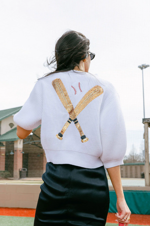 White Hey Batter Batter Glitter Script Sweater - Eden Lifestyle