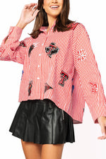 Licensed Texas Tech Mini Icon Striped Button Down - Eden Lifestyle