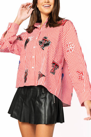 Licensed Texas Tech Mini Icon Striped Button Down - Eden Lifestyle