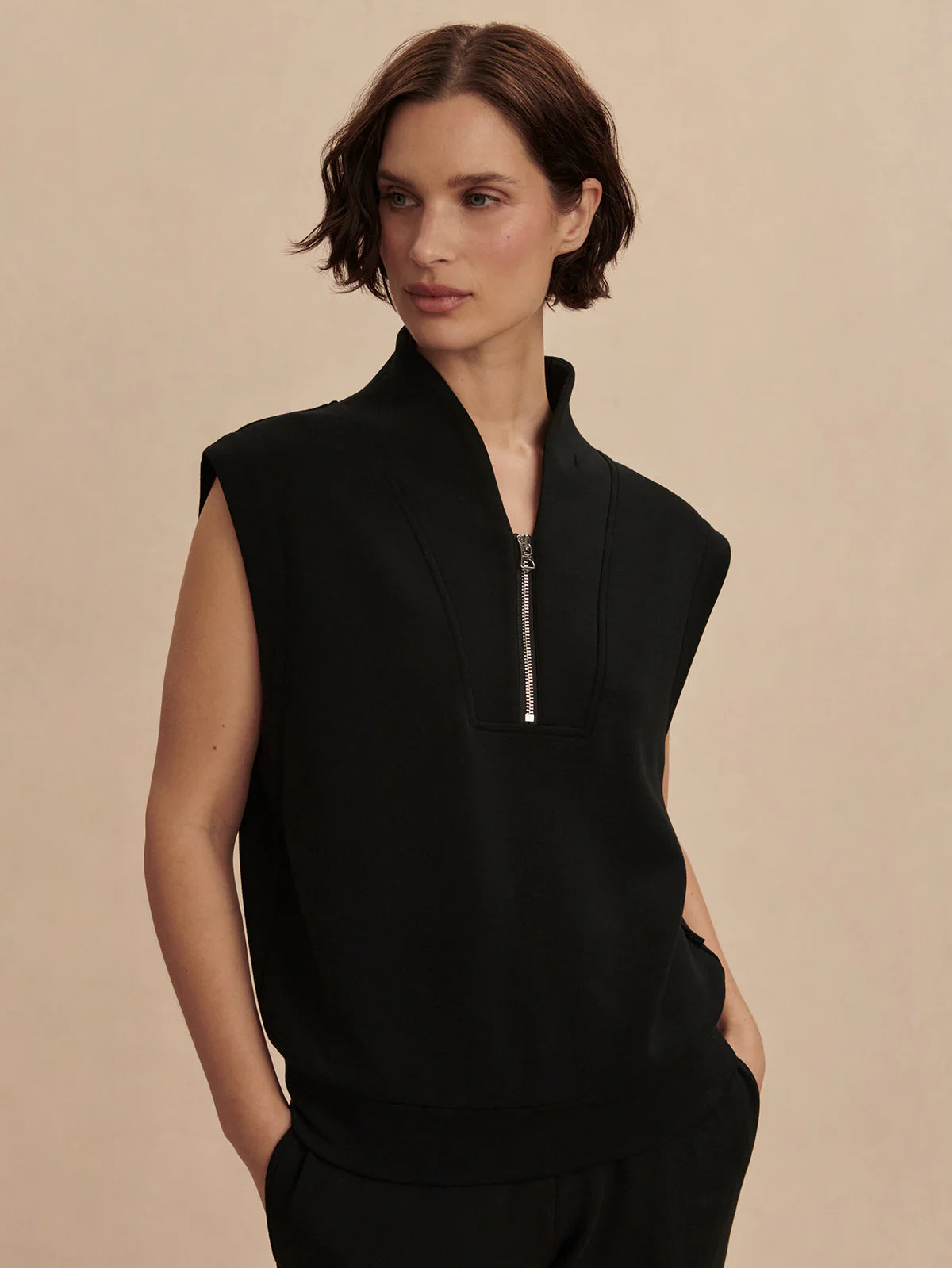 Varley Loretta Half-Zip Sleeveless Sweat Black - Eden Lifestyle