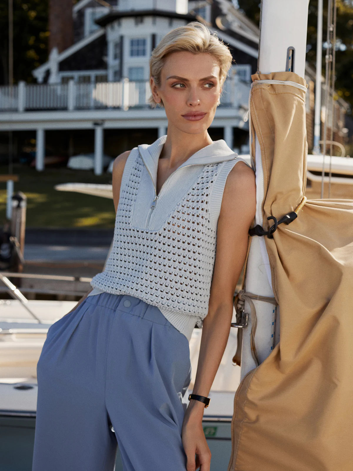 Bains Half-Zip Tank Plein Blue - Eden Lifestyle