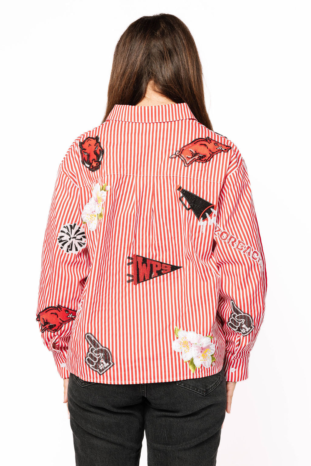 Licensed Arkansas Mini Icon Striped Button Down - Eden Lifestyle