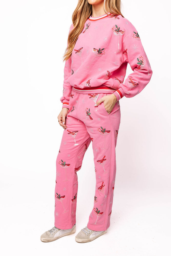 Bright Pink Christmas Cocktail Sweatshirt - Eden Lifestyle