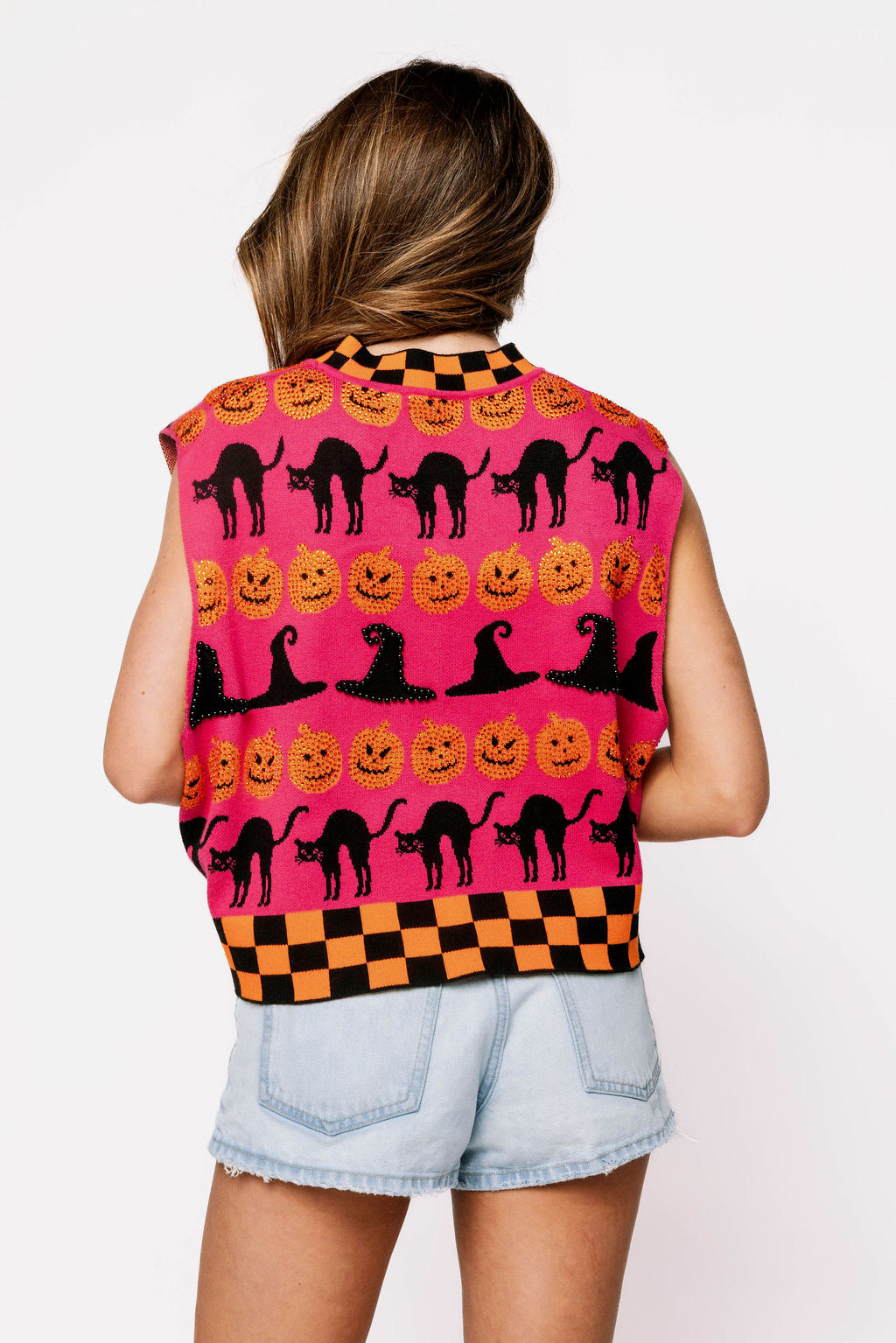 Hot Pink, Black & Orange Checker Trim Halloween Icon Tank - Eden Lifestyle