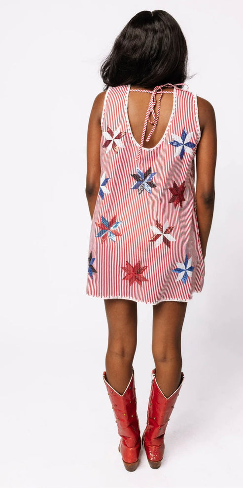 Red & White Stripe Pinwheel Dress