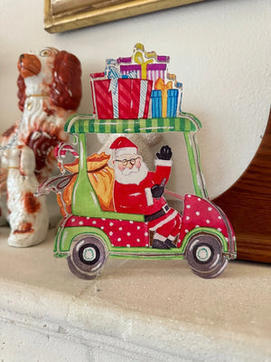 Acrylic Art Block | Golf Cart Santa Claus - Eden Lifestyle