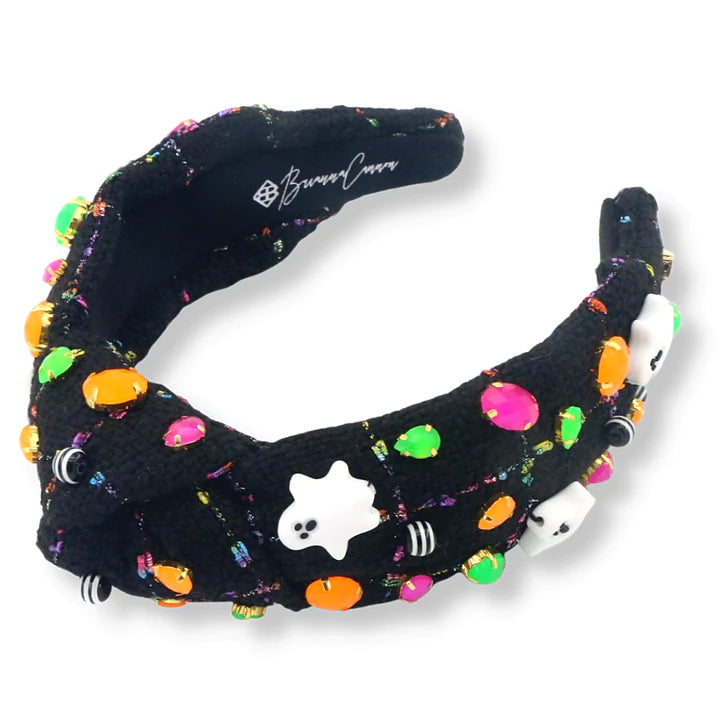 Adult Size Black Tweed Headband with Ghosts & Neon Crystals - Eden Lifestyle