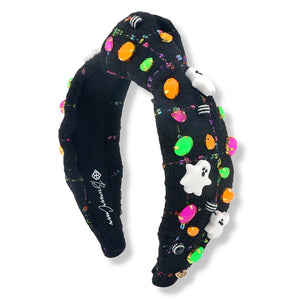 Adult Size Black Tweed Headband with Ghosts & Neon Crystals - Eden Lifestyle