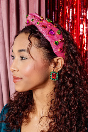 Adult Size Pink Sparkle Headband With Red & Green Crystals - Eden Lifestyle