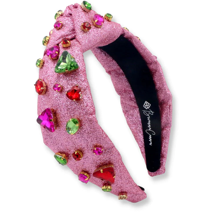 Adult Size Pink Sparkle Headband With Red & Green Crystals - Eden Lifestyle