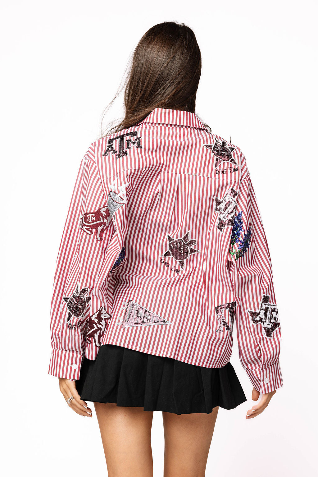 Licensed Texas A&M Mini Icon Striped Button Down - Eden Lifestyle