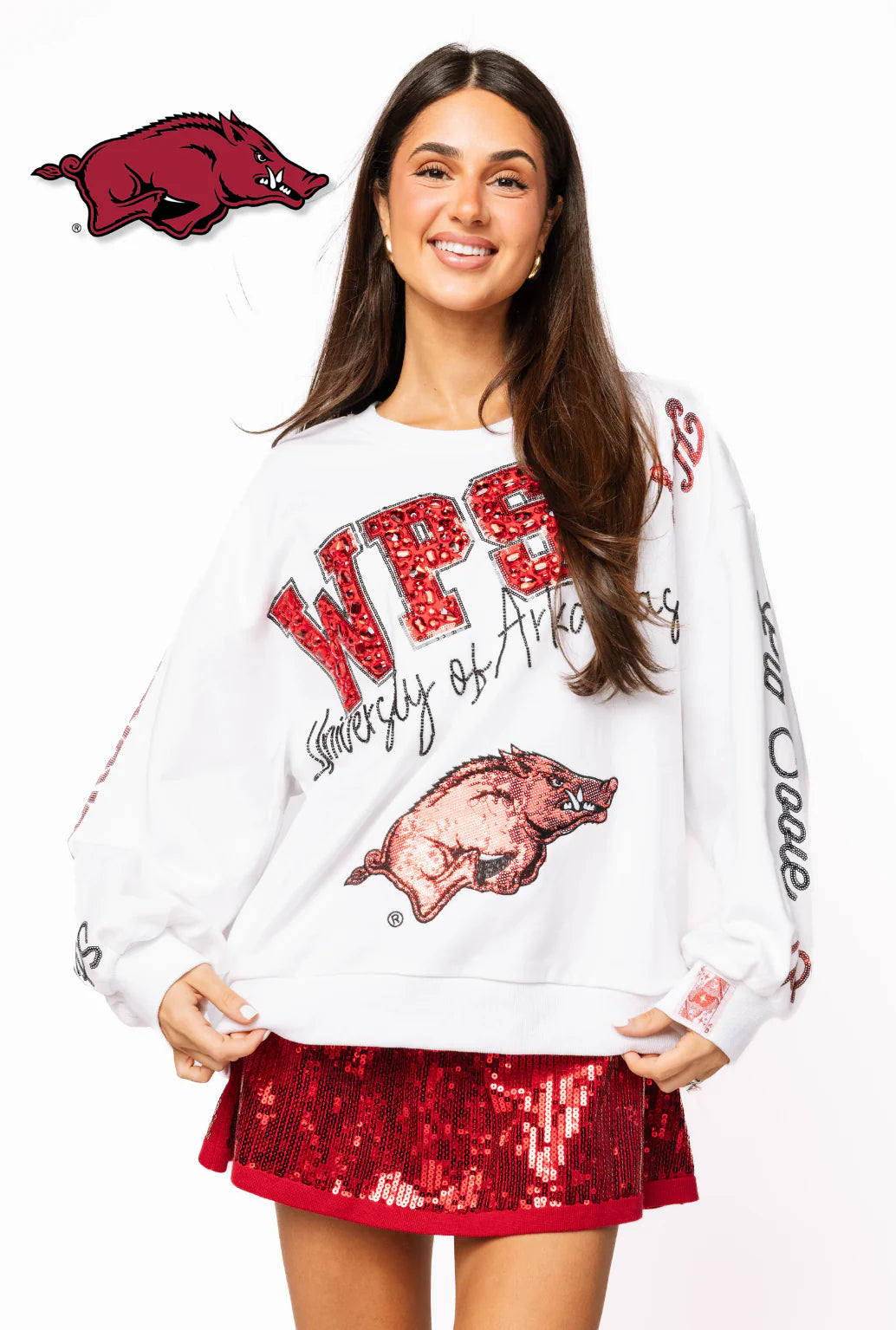 Licensed Arkansas Big Icons Scattered All Over Sweatshirt - Eden Lifestyle