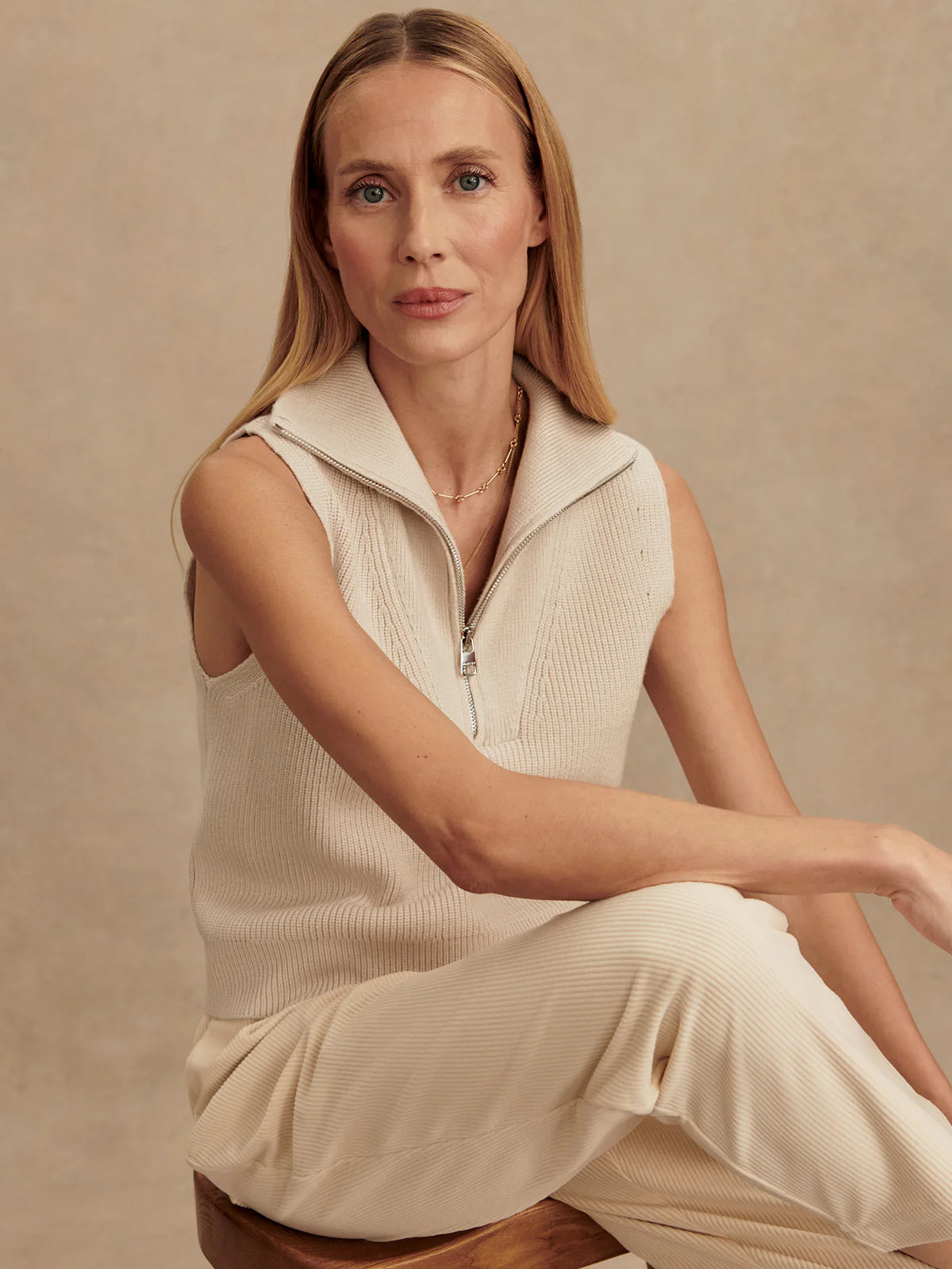 Amina Half-Zip Knit Silver Birch - Eden Lifestyle