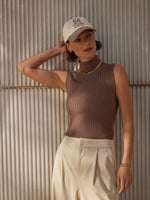 Anastasia Rib Knit Tank Ash Taupe