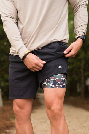 Athletic Shorts - Heather Black - Throwback Camo Liner - Eden Lifestyle