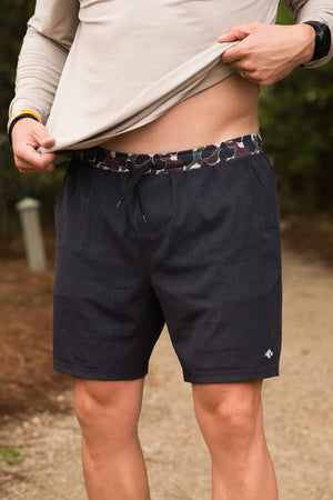 Athletic Shorts - Heather Black - Throwback Camo Liner - Eden Lifestyle