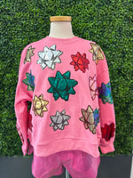 Queen of Sparkles Pink Metallic Present Bows Sweatshirt - Eden Lifestyle