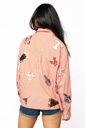 Licensed  University of Texas Mini Icon Striped Button Down - Eden Lifestyle